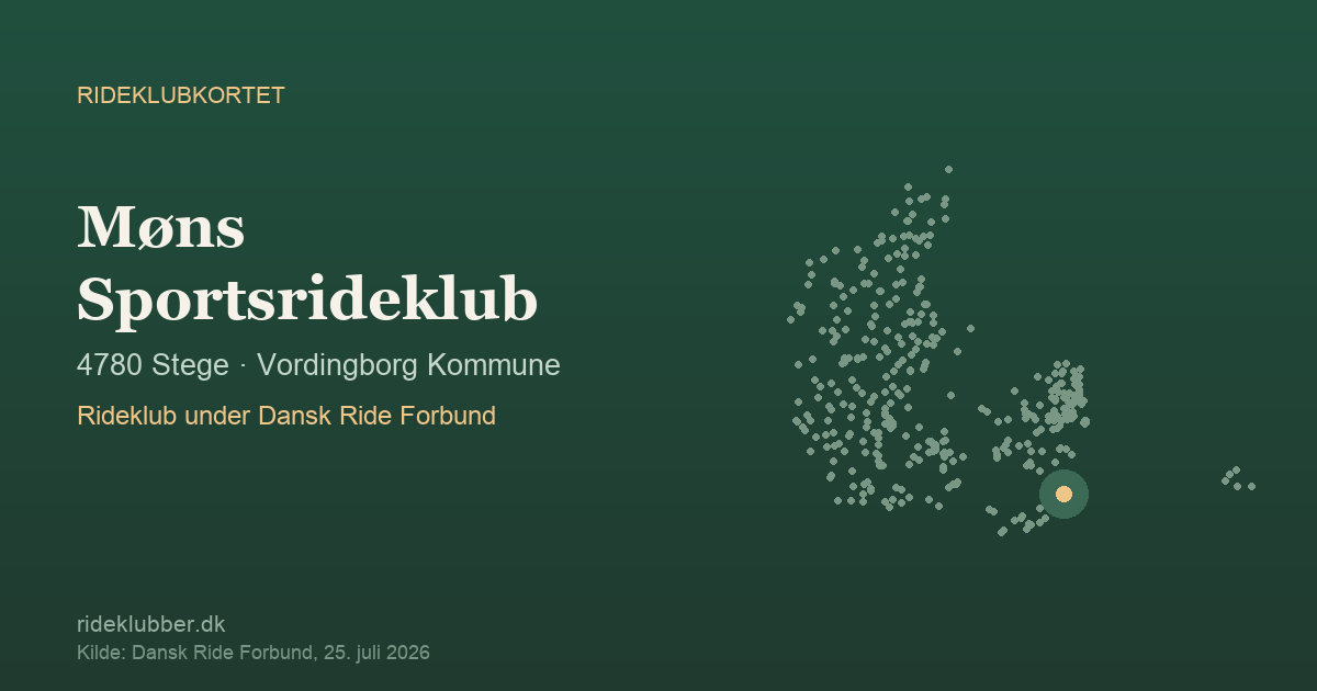 Møns Sportsrideklub - Stege | Rideklubkortet markeret på kortet over danske rideklubber