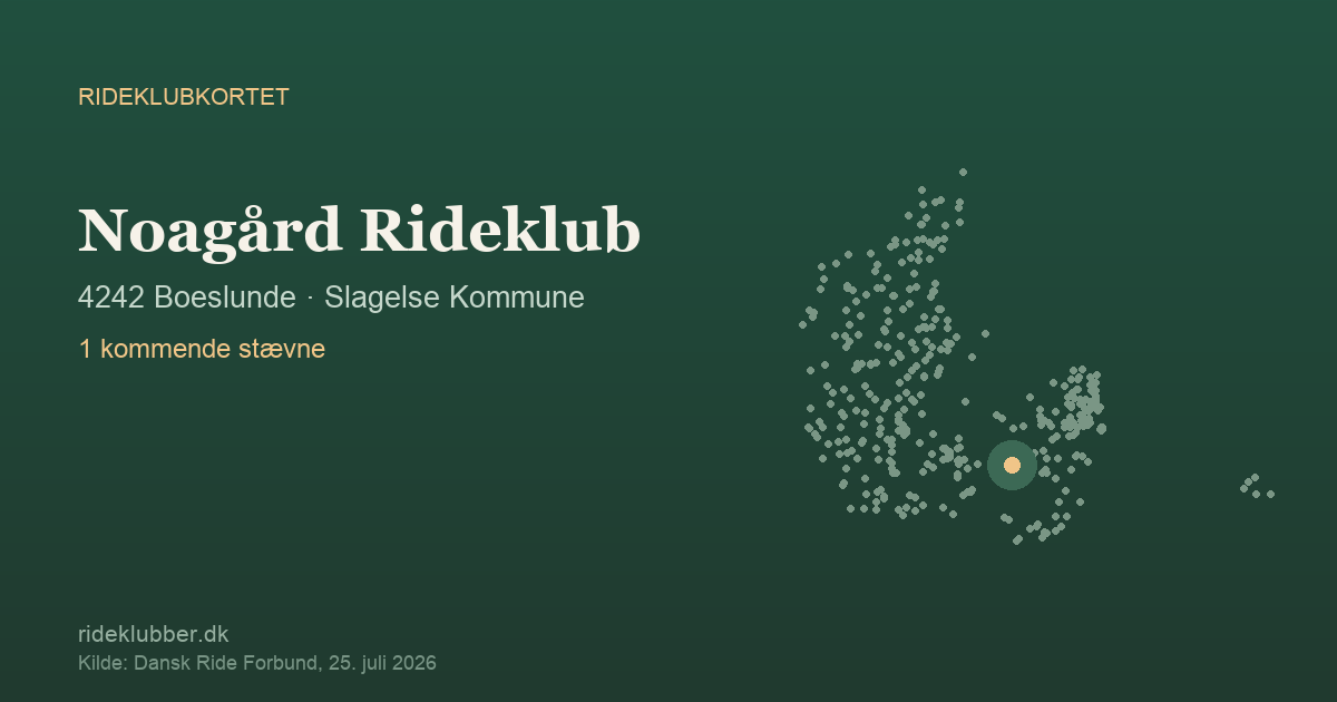 Noagård Rideklub - Boeslunde | Rideklubkortet markeret på kortet over danske rideklubber