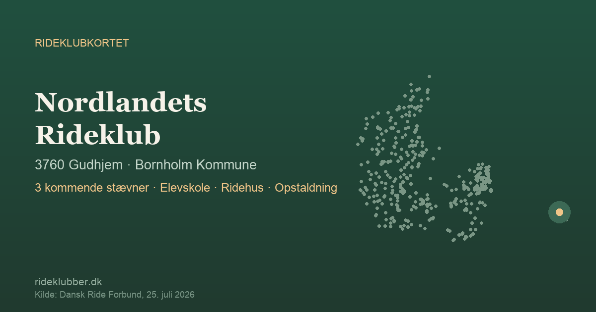 Nordlandets Rideklub - Gudhjem | Rideklubkortet markeret på kortet over danske rideklubber