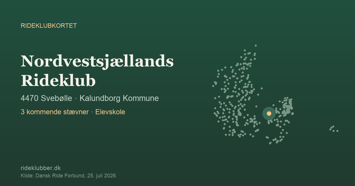 Nordvestsjællands Rideklub - Svebølle | Rideklubkortet markeret på kortet over danske rideklubber