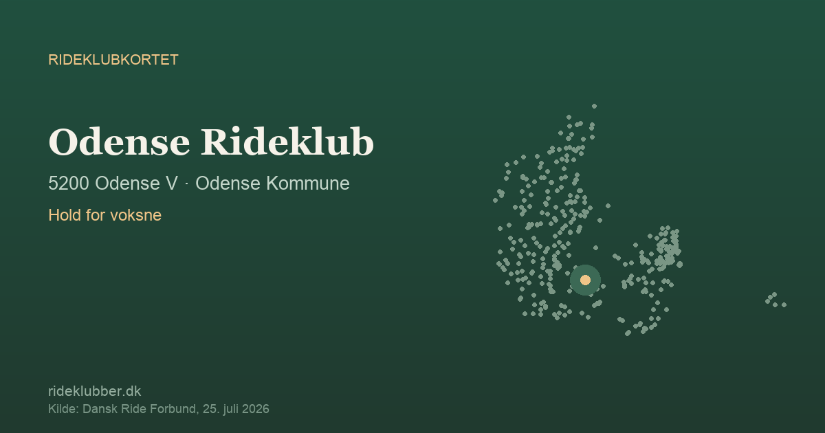 Odense Rideklub - Odense V | Rideklubkortet markeret på kortet over danske rideklubber