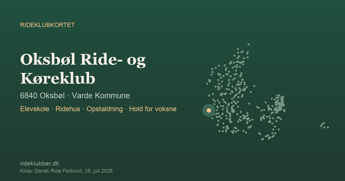 Oksbøl Ride- og Køreklub - Oksbøl | Rideklubkortet markeret på kortet over danske rideklubber