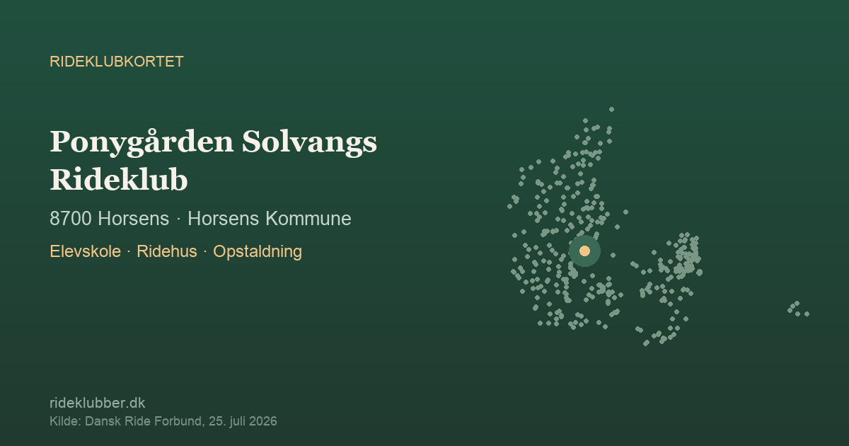 Ponygården Solvangs Rideklub - Horsens | Rideklubkortet markeret på kortet over danske rideklubber