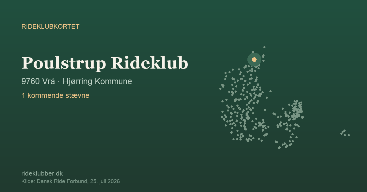 Poulstrup Rideklub - Vrå | Rideklubkortet markeret på kortet over danske rideklubber