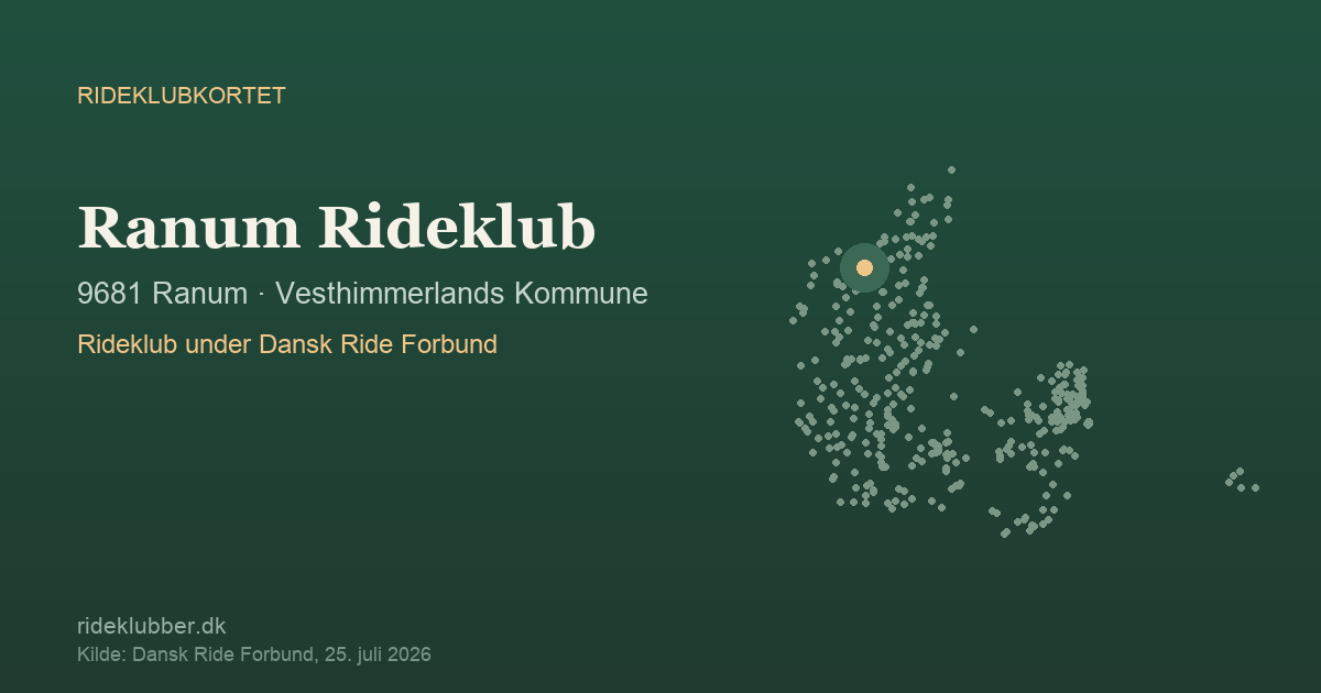 Ranum Rideklub - Ranum | Rideklubkortet markeret på kortet over danske rideklubber