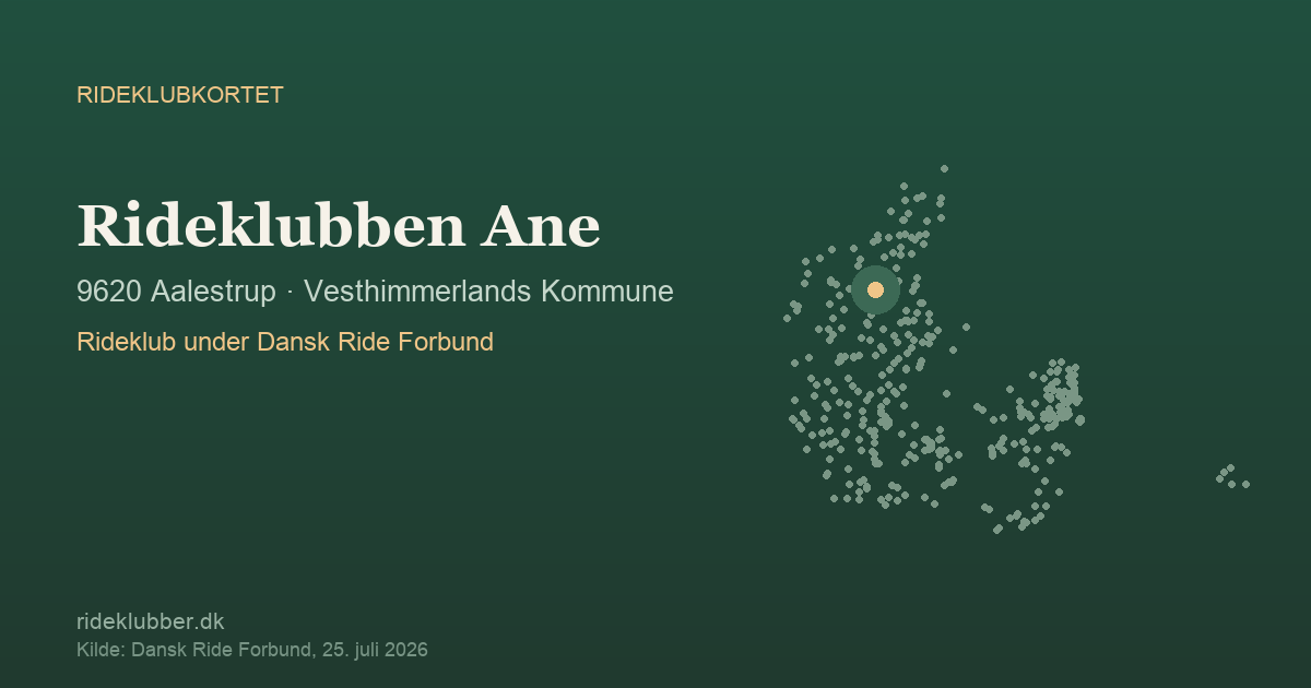 Rideklubben Ane - Aalestrup | Rideklubkortet markeret på kortet over danske rideklubber
