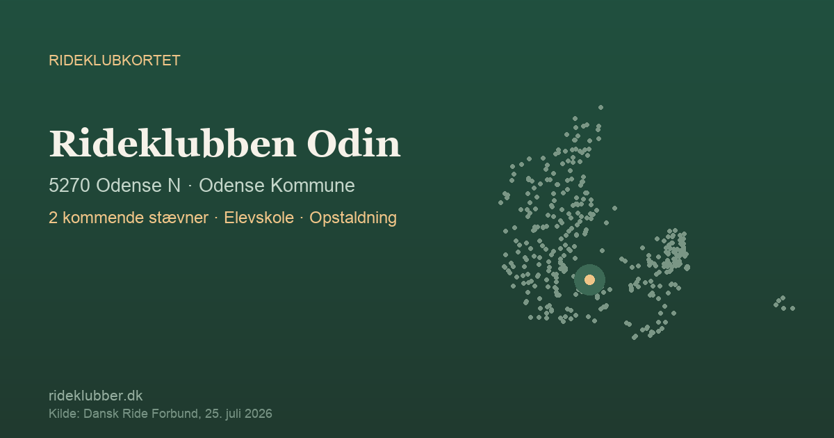 Rideklubben Odin - Odense N | Rideklubkortet markeret på kortet over danske rideklubber