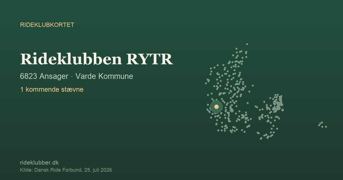 Rideklubben RYTR - Ansager | Rideklubkortet markeret på kortet over danske rideklubber