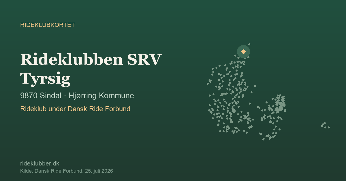 Rideklubben SRV Tyrsig - Sindal | Rideklubkortet markeret på kortet over danske rideklubber