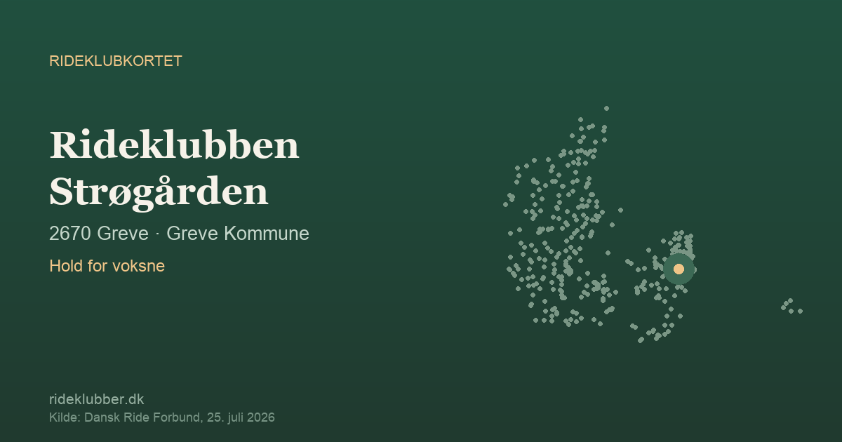 Rideklubben Strøgården - Greve | Rideklubkortet markeret på kortet over danske rideklubber