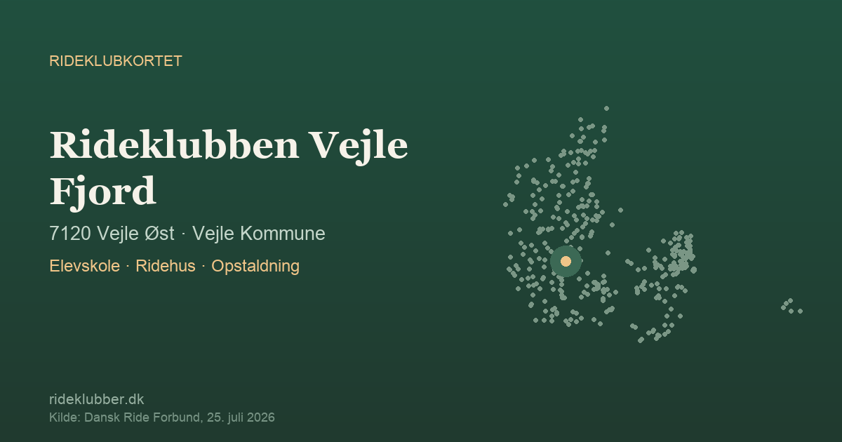 Rideklubben Vejle Fjord - Vejle Øst | Rideklubkortet markeret på kortet over danske rideklubber