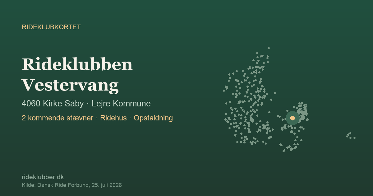 Rideklubben Vestervang - Kirke Såby | Rideklubkortet markeret på kortet over danske rideklubber