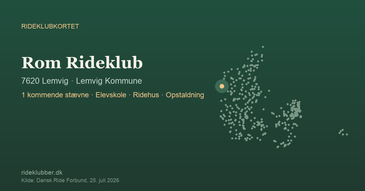 Rom Rideklub - Lemvig | Rideklubkortet markeret på kortet over danske rideklubber