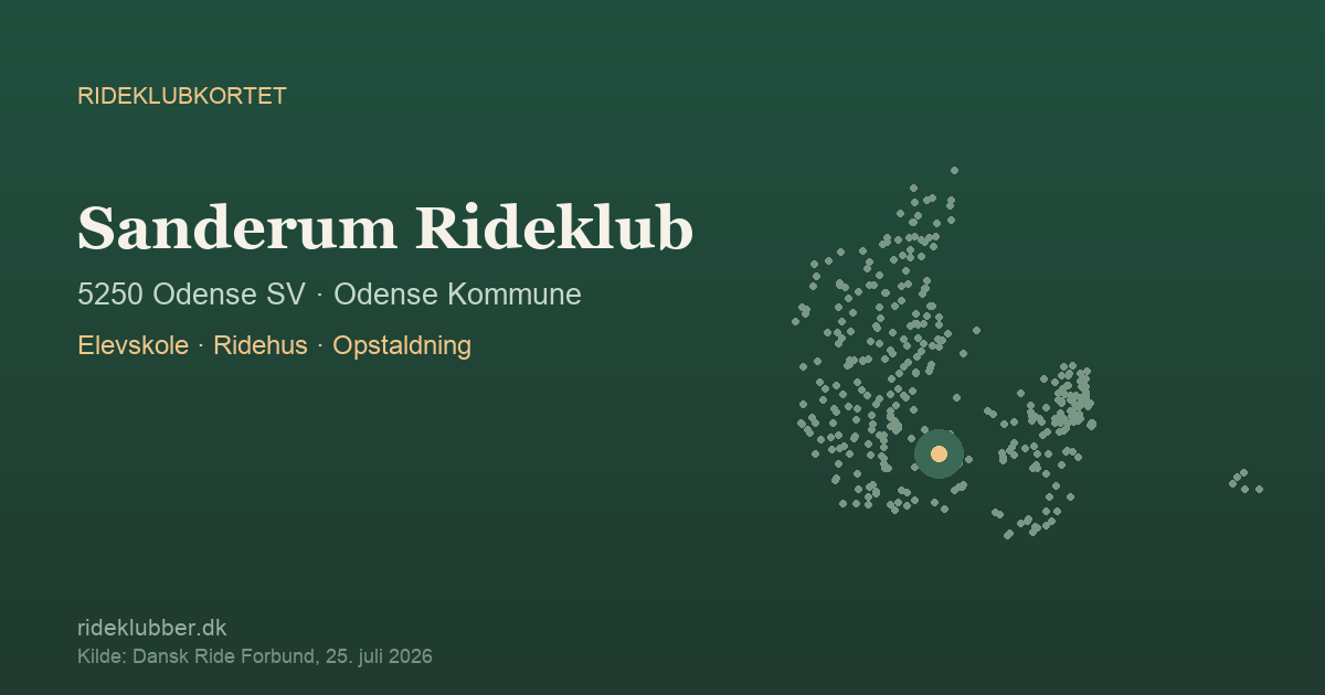 Sanderum Rideklub - Odense SV | Rideklubkortet markeret på kortet over danske rideklubber