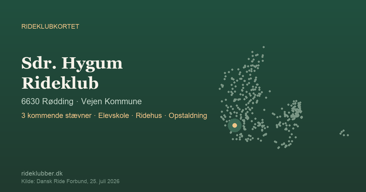 Sdr. Hygum Rideklub - Rødding | Rideklubkortet markeret på kortet over danske rideklubber