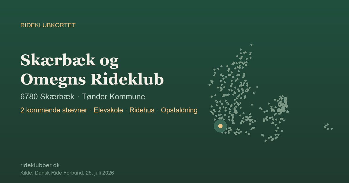 Skærbæk og Omegns Rideklub - Skærbæk | Rideklubkortet markeret på kortet over danske rideklubber
