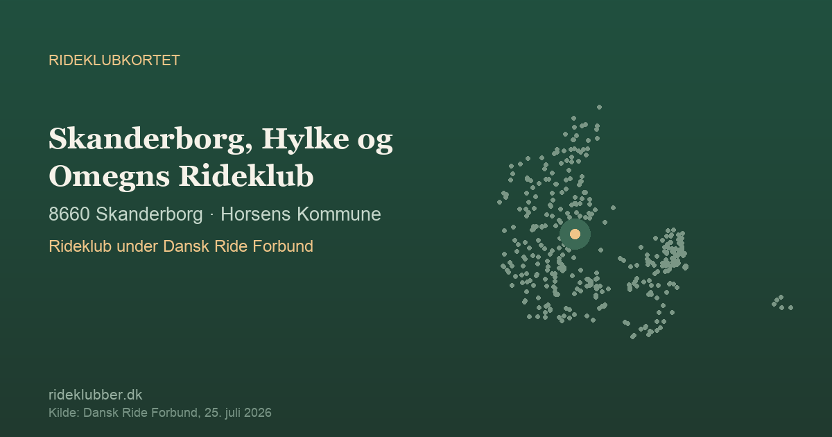 Skanderborg, Hylke og Omegns Rideklub - Skanderborg | Rideklubkortet markeret på kortet over danske rideklubber