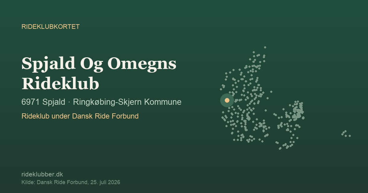 Spjald Og Omegns Rideklub - Spjald | Rideklubkortet markeret på kortet over danske rideklubber
