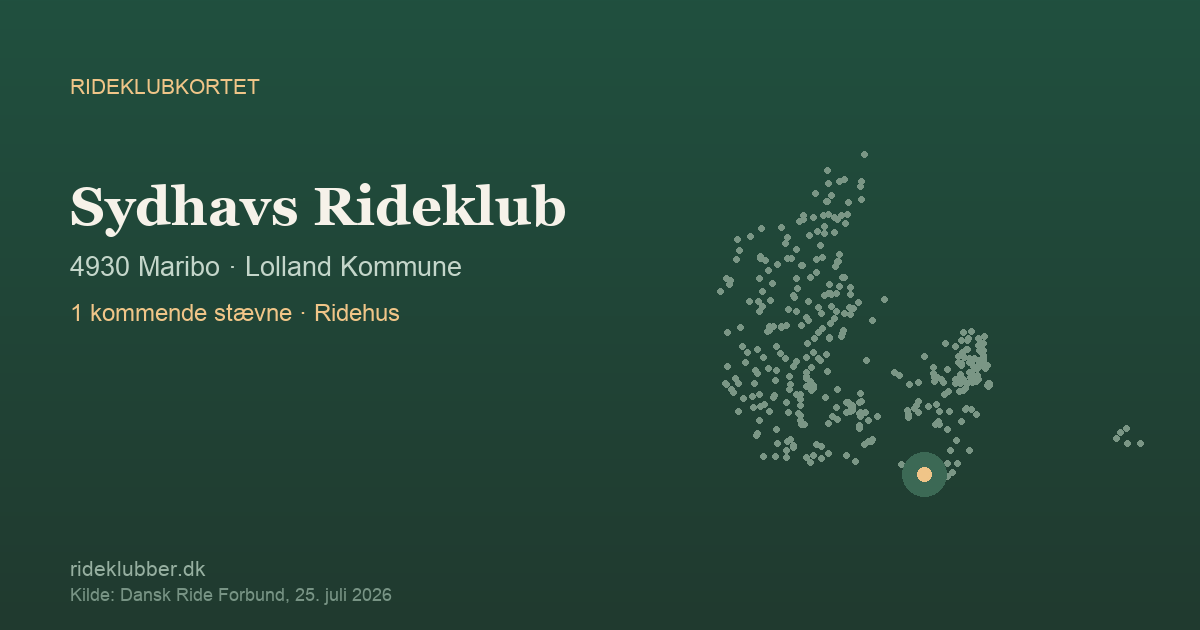 Sydhavs Rideklub - Maribo | Rideklubkortet markeret på kortet over danske rideklubber