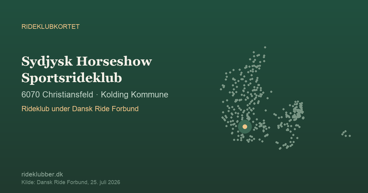 Sydjysk Horseshow Sportsrideklub - Christiansfeld | Rideklubkortet markeret på kortet over danske rideklubber