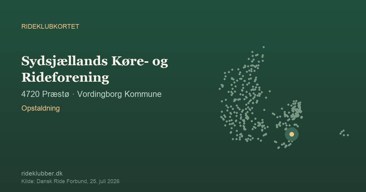 Sydsjællands Køre- og Rideforening - Præstø | Rideklubkortet markeret på kortet over danske rideklubber