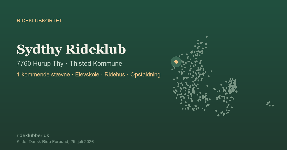 Sydthy Rideklub - Hurup Thy | Rideklubkortet markeret på kortet over danske rideklubber