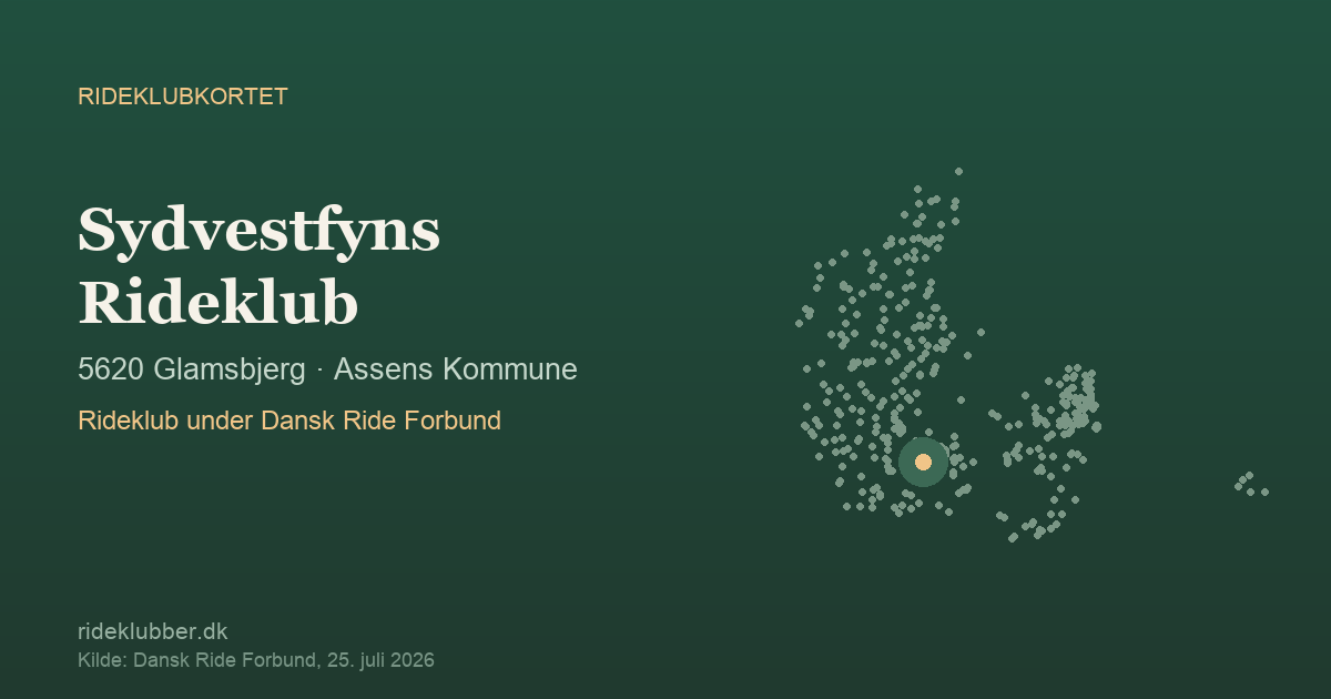 Sydvestfyns Rideklub - Glamsbjerg | Rideklubkortet markeret på kortet over danske rideklubber