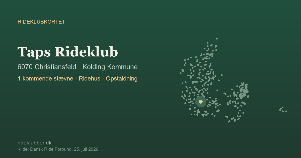 Taps Rideklub - Christiansfeld | Rideklubkortet markeret på kortet over danske rideklubber