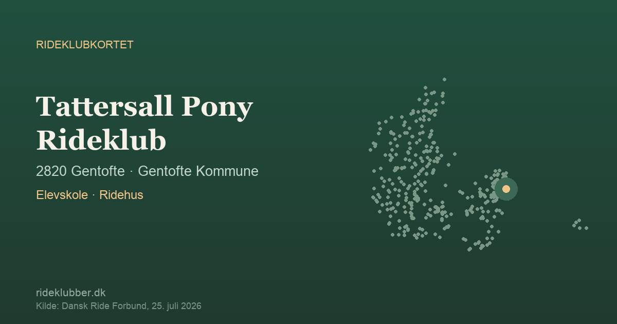 Tattersall Pony Rideklub - Gentofte | Rideklubkortet markeret på kortet over danske rideklubber