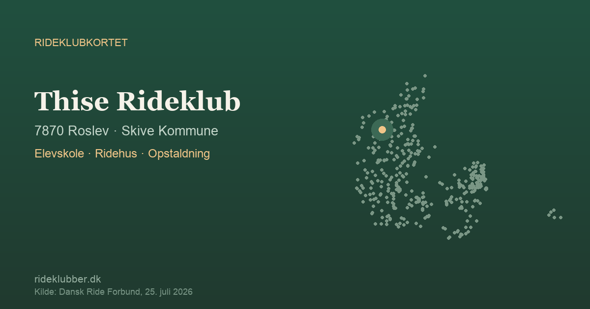 Thise Rideklub - Roslev | Rideklubkortet markeret på kortet over danske rideklubber