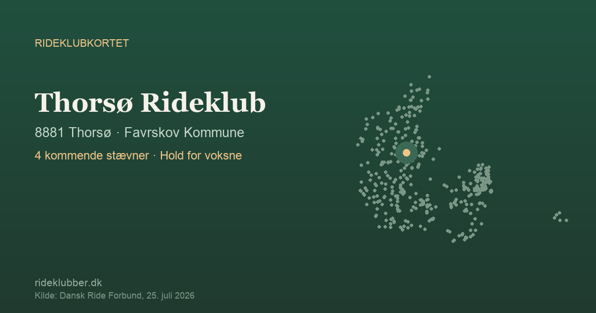 Thorsø Rideklub - Thorsø | Rideklubkortet markeret på kortet over danske rideklubber