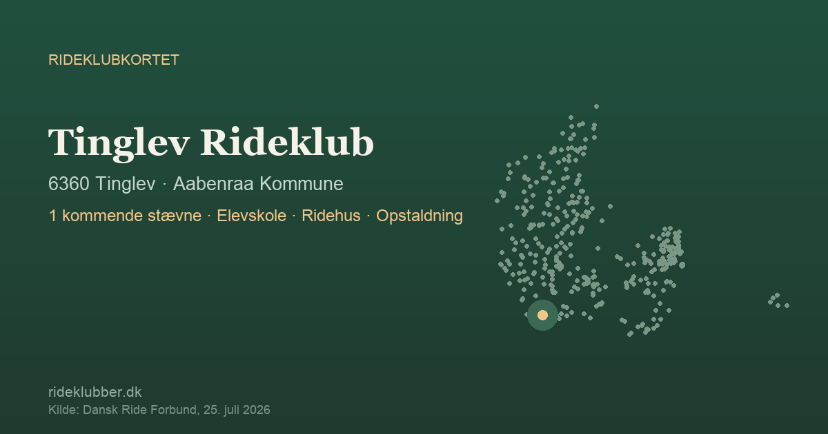 Tinglev Rideklub - Tinglev | Rideklubkortet markeret på kortet over danske rideklubber