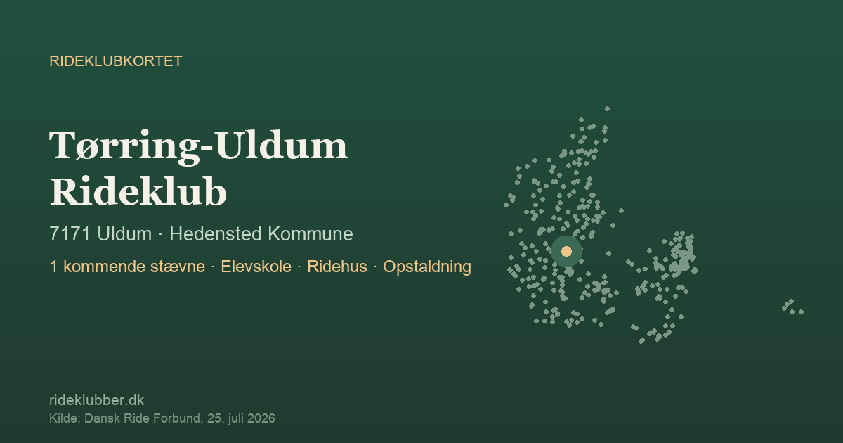 Tørring-Uldum Rideklub - Uldum | Rideklubkortet markeret på kortet over danske rideklubber