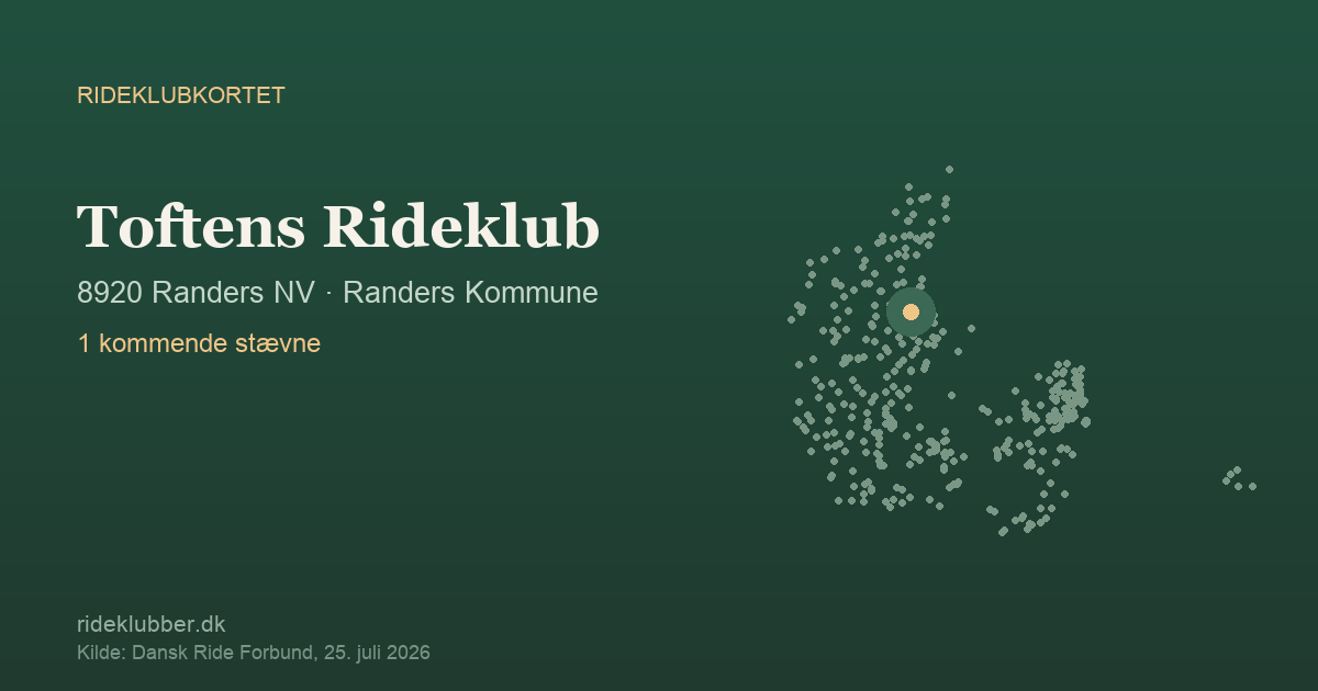Toftens Rideklub - Randers NV | Rideklubkortet markeret på kortet over danske rideklubber