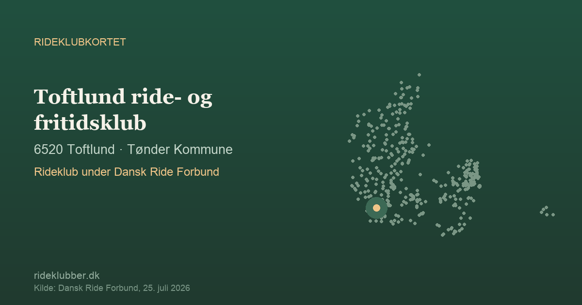 Toftlund ride- og fritidsklub - Toftlund | Rideklubkortet markeret på kortet over danske rideklubber