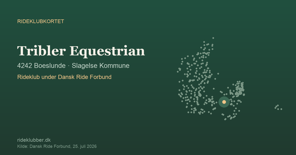 Tribler Equestrian - Boeslunde | Rideklubkortet markeret på kortet over danske rideklubber