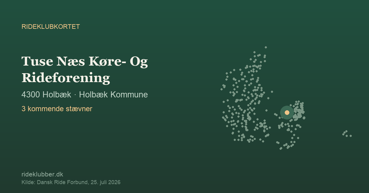 Tuse Næs Køre- Og Rideforening - Holbæk | Rideklubkortet markeret på kortet over danske rideklubber
