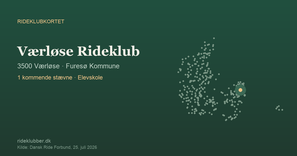 Værløse Rideklub - Værløse | Rideklubkortet markeret på kortet over danske rideklubber