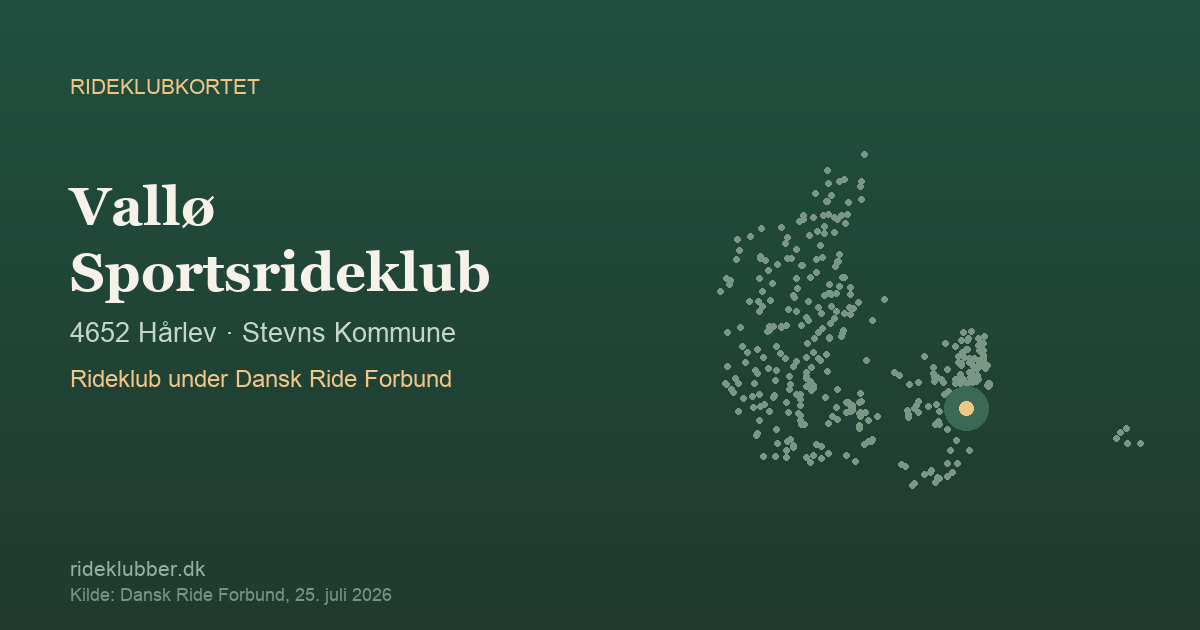 Vallø Sportsrideklub - Hårlev | Rideklubkortet markeret på kortet over danske rideklubber