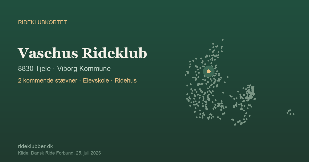 Vasehus Rideklub - Tjele | Rideklubkortet markeret på kortet over danske rideklubber