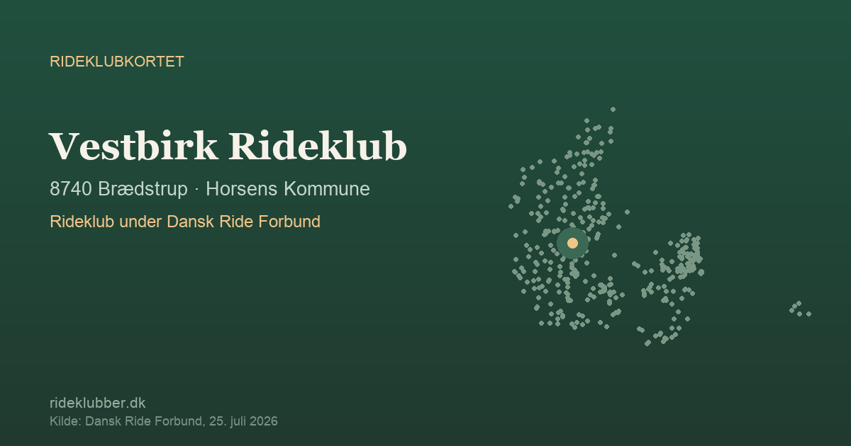 Vestbirk Rideklub - Brædstrup | Rideklubkortet markeret på kortet over danske rideklubber