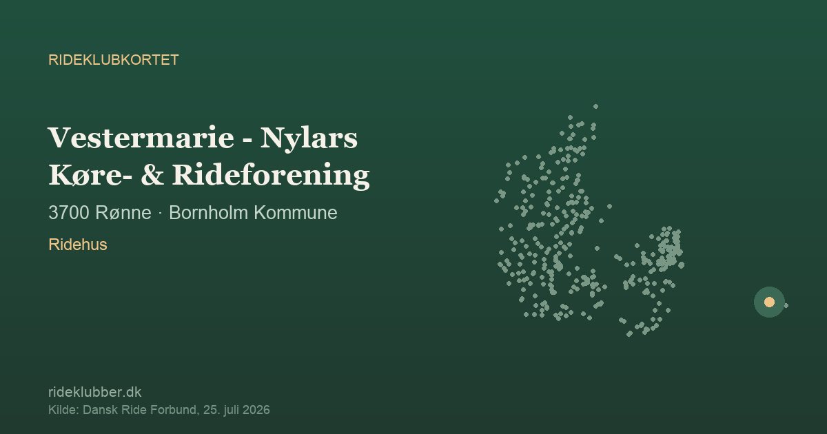 Vestermarie - Nylars Køre- & Rideforening - Rønne | Rideklubkortet markeret på kortet over danske rideklubber