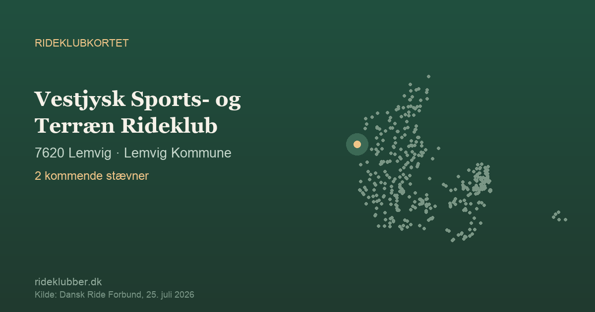 Vestjysk Sports- og Terræn Rideklub - Lemvig | Rideklubkortet markeret på kortet over danske rideklubber