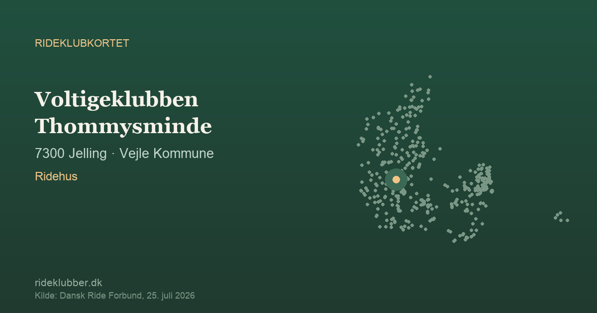 Voltigeklubben Thommysminde - Jelling | Rideklubkortet markeret på kortet over danske rideklubber