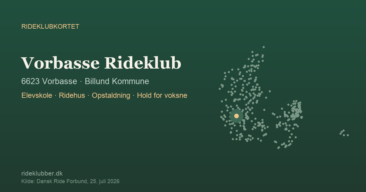 Vorbasse Rideklub - Vorbasse | Rideklubkortet markeret på kortet over danske rideklubber